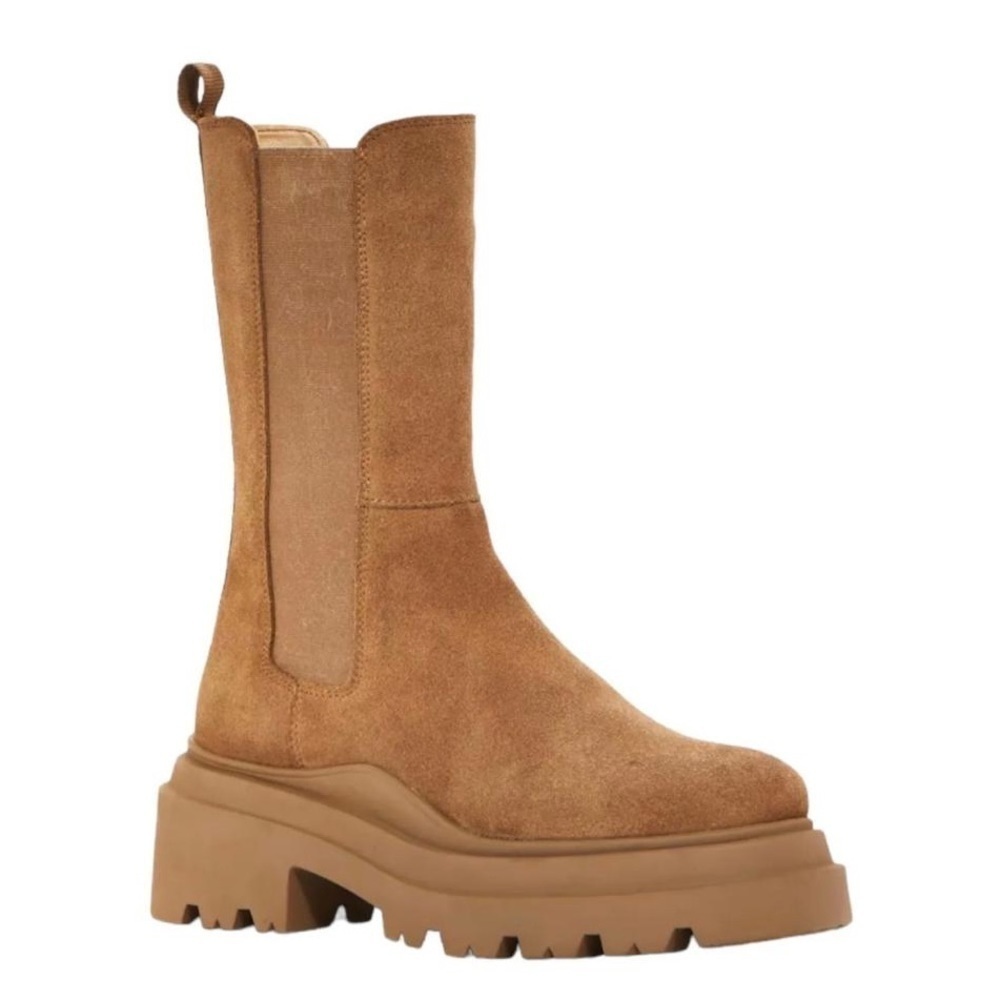 NIB Aqua Jessy Pull On Brown Taupe Suede Mid Calf Chelsea Boots Booties